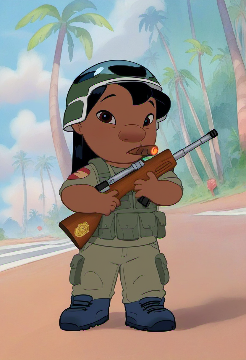 05576-1154065585-rating_safe, _lora_Lilo_Pelekai_for_PonyXL_1_, lilo_pelekai, 1girl, solo, Advanced Combat Helmet, combat fatigues, combat boots,.png